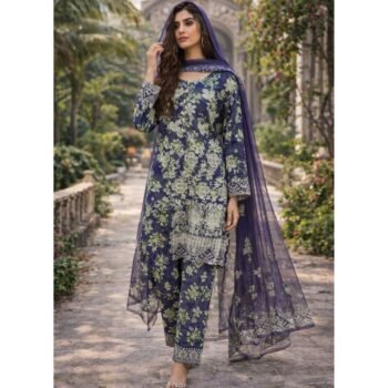 Midnight Floral Elegance – 3 Piece Lawn Suit