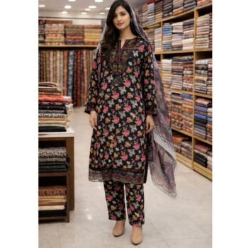 Midnight Bloom 3-Piece Lawn Suit