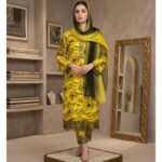 Amber Bloom – Three-Piece Floral Lawn with Cut-Work