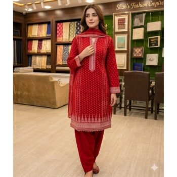 Ruby Radiance – Classic Red Lawn Ensemble