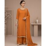 Amber Rust Hand-Embellished Chiffon 3-Piece Suite