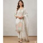 Ivory Serenity Multi-Tone Heavily Embroidered Organza 3-Piece Suite