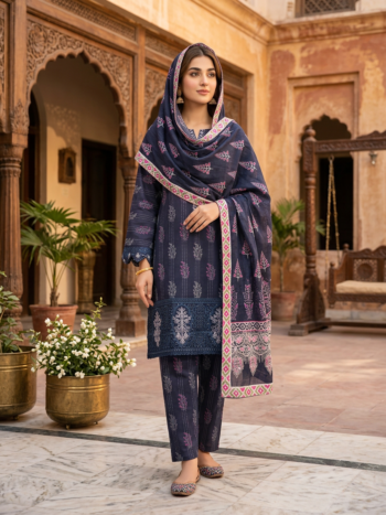 Midnight Rose – Premium Embroidered & Printed 3-Piece Suite