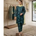 Deep Teal Floral Printed Lawn – Embroidered 3-Piece Suite