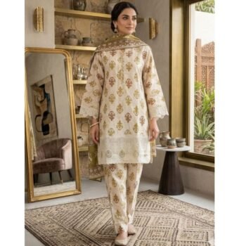 Ivory Laser-Cut Embroidered 3-Piece Lawn Suit
