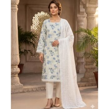 Azure Bloom – Premium Unstitched 3-Piece Suite